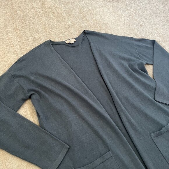 LOFT Outlet Blue Cotton Lightweight Open Front Cardigan Sweater Knit Top L - Picture 3 of 10